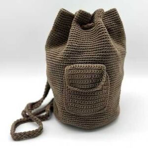 ThE Sak Brown Crochet Drawstring Backpack